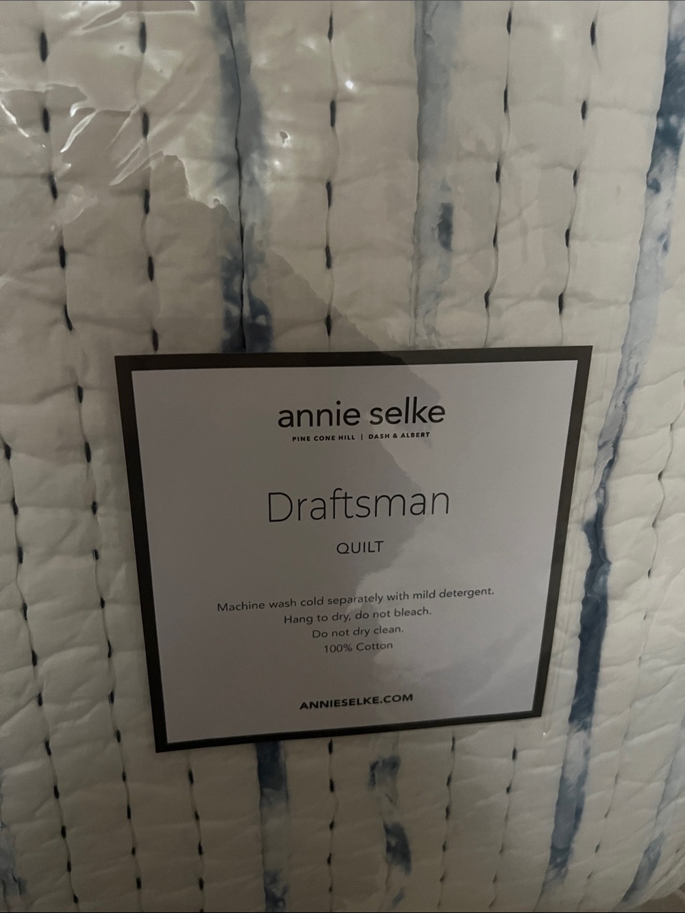 Annie Selke Draftsman Quilt in White with Blue Accents